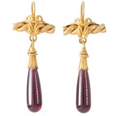 Antique Victorian Gold Drop Earrings with Ropework and Garnets