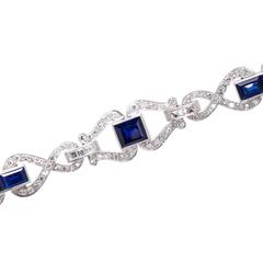 Antique Art Deco Sapphire Diamond and Platinum Bracelet