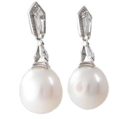 Australian White South Sea Pearl  Diamond Pendant Earrings
