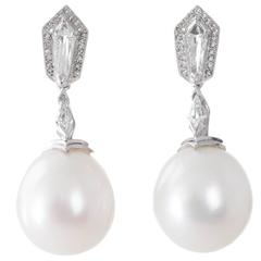 Australian White South Sea Pearl  Diamond Pendant Earrings