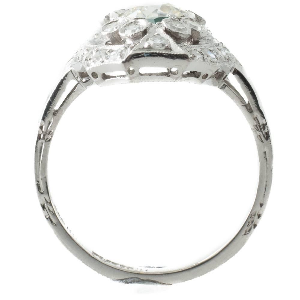 Original Art Deco Emerald Diamond  Platinum Plaque Ring In Excellent Condition In Melbourne, AU