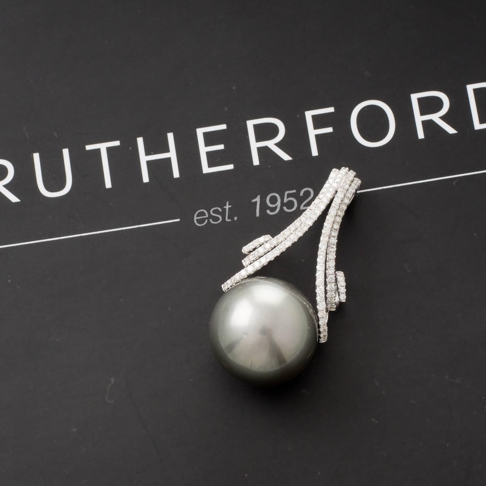 Women's Large Round Tahitian South Sea Pearl and Diamond Pendant For Sale