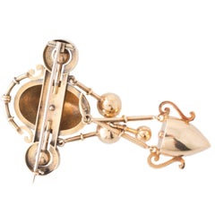 Victorian Archaeological Revival Gold and Enamel Brooch and Detachable Pendant