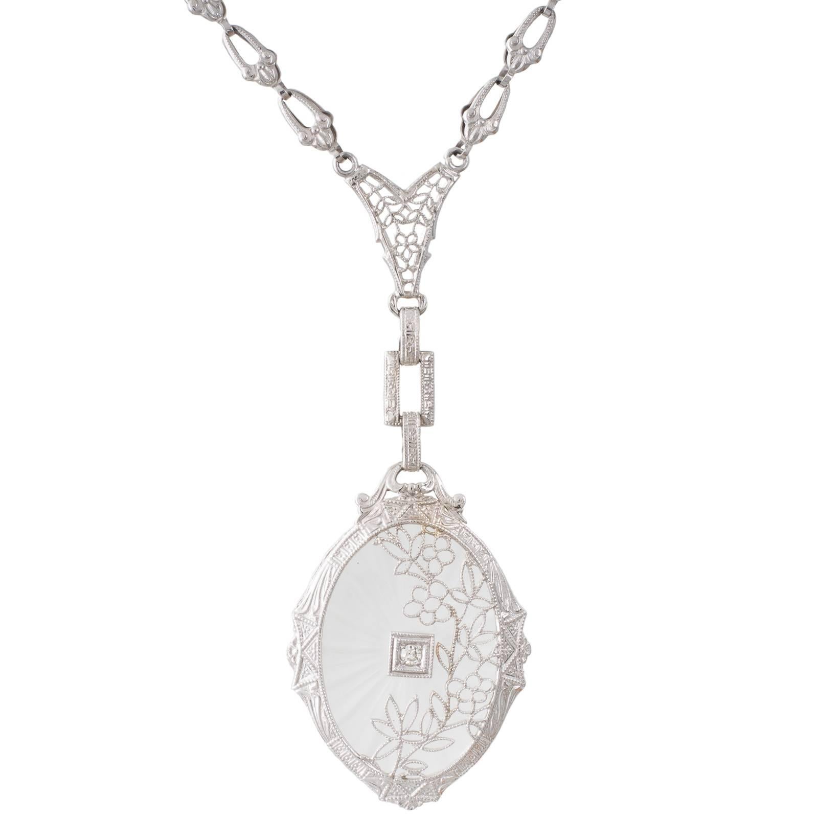 Art Deco Rock Crystal and Diamond Necklace