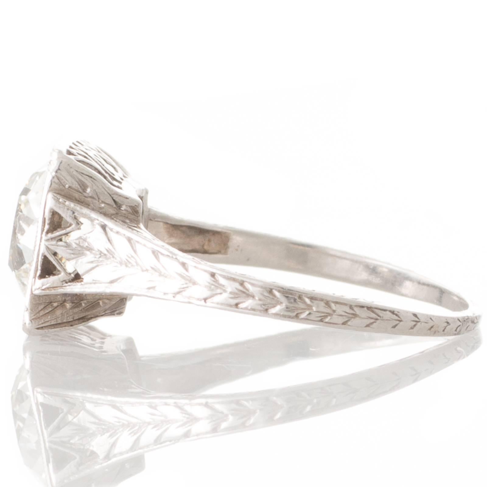 Art Deco 1.46 Carat Old Cut Diamond Platinum Engagement Ring In Excellent Condition For Sale In Melbourne, AU