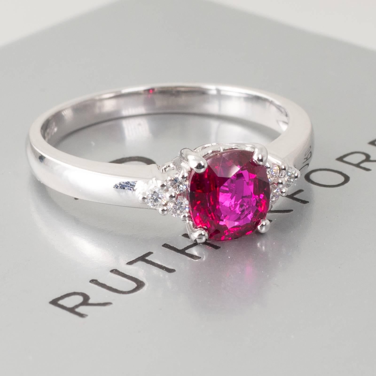 GIA Certified Unheated Mozambique 1.01 Carat Ruby and Diamond Ring 2