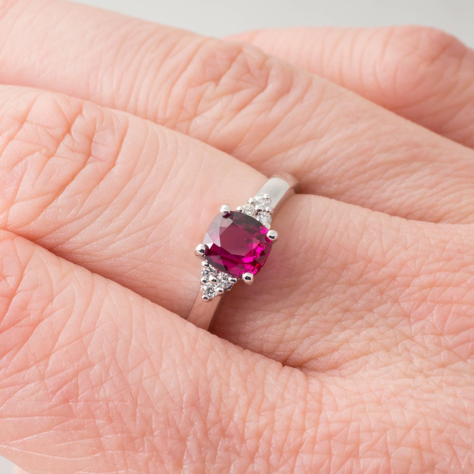 GIA Certified Unheated Mozambique 1.01 Carat Ruby and Diamond Ring 3