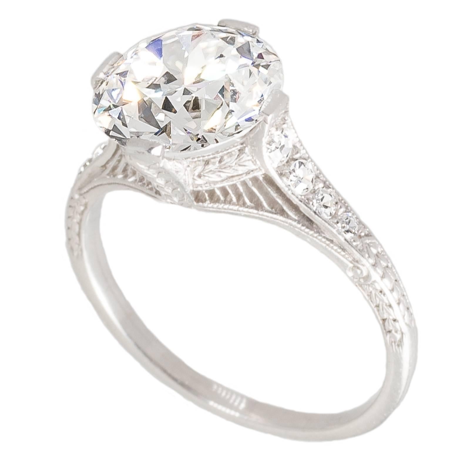 Antique 3.11 Carat GIA Certified Transition Cut Diamond and Platinum Ring For Sale