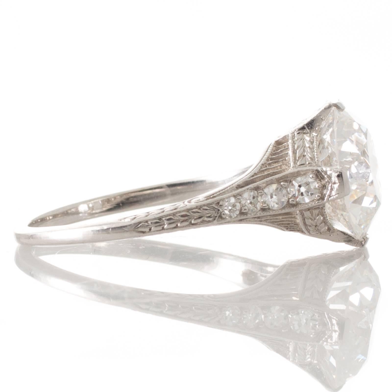 Art Nouveau Antique 3.11 Carat GIA Certified Transition Cut Diamond and Platinum Ring For Sale