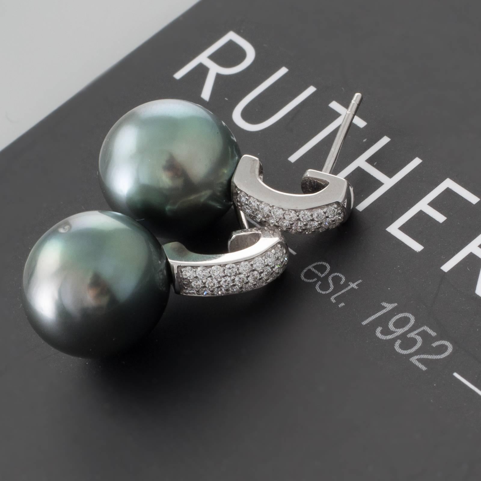 Drop Shaped Blue Green Tahitian South Sea Pearl Diamond Earrings 1
