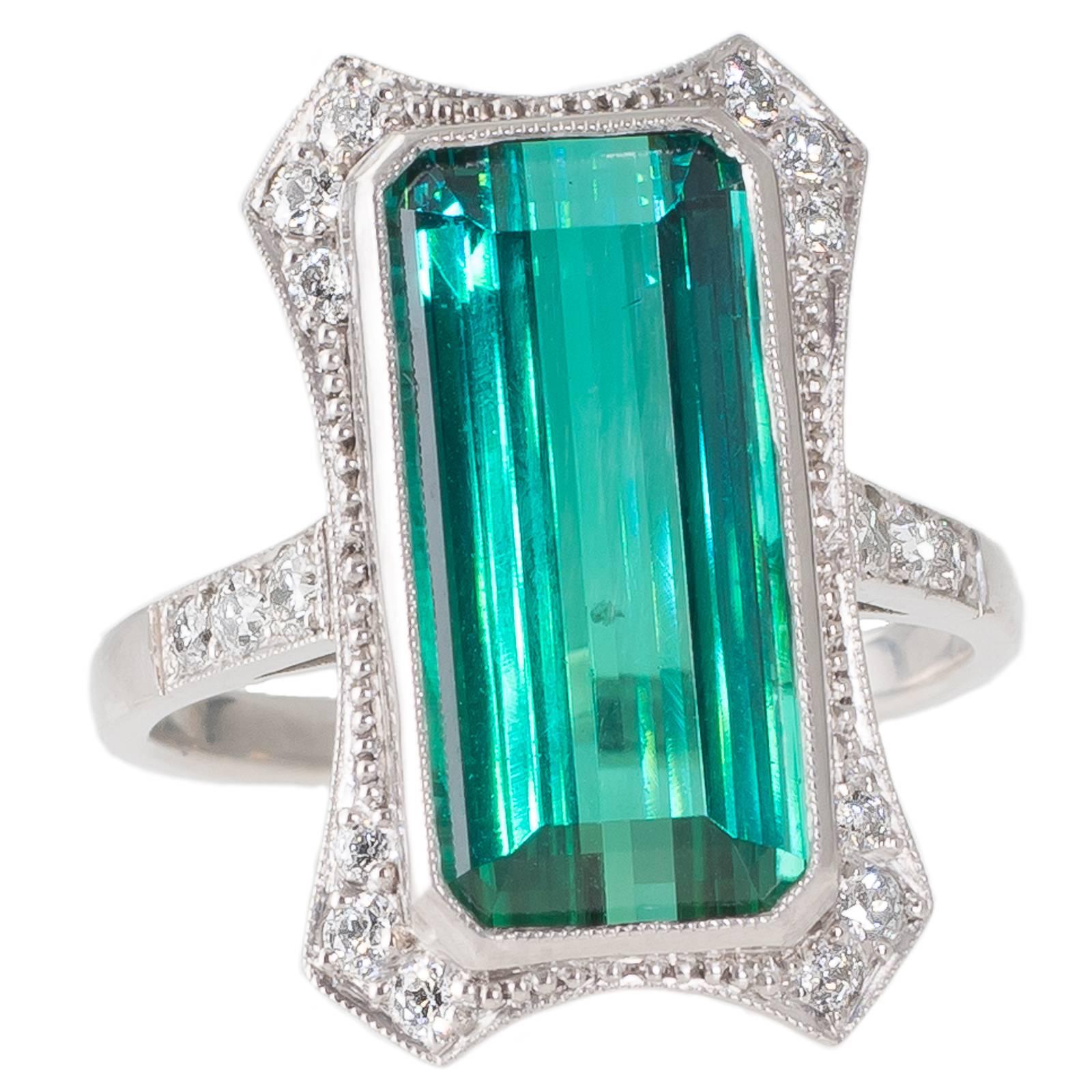  Green Tourmaline and Diamond Cocktail Ring For Sale