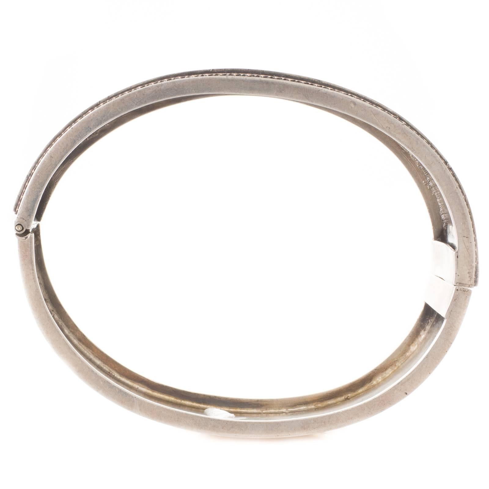 Victorian Sterling Silver and Rose Gold Wide Bangle For Sale 1