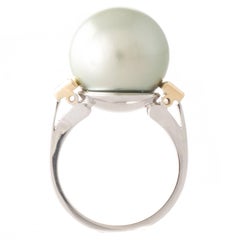 Pistachio Tahitian South Sea Pearl and Fancy Yellow Diamond White Gold Ring
