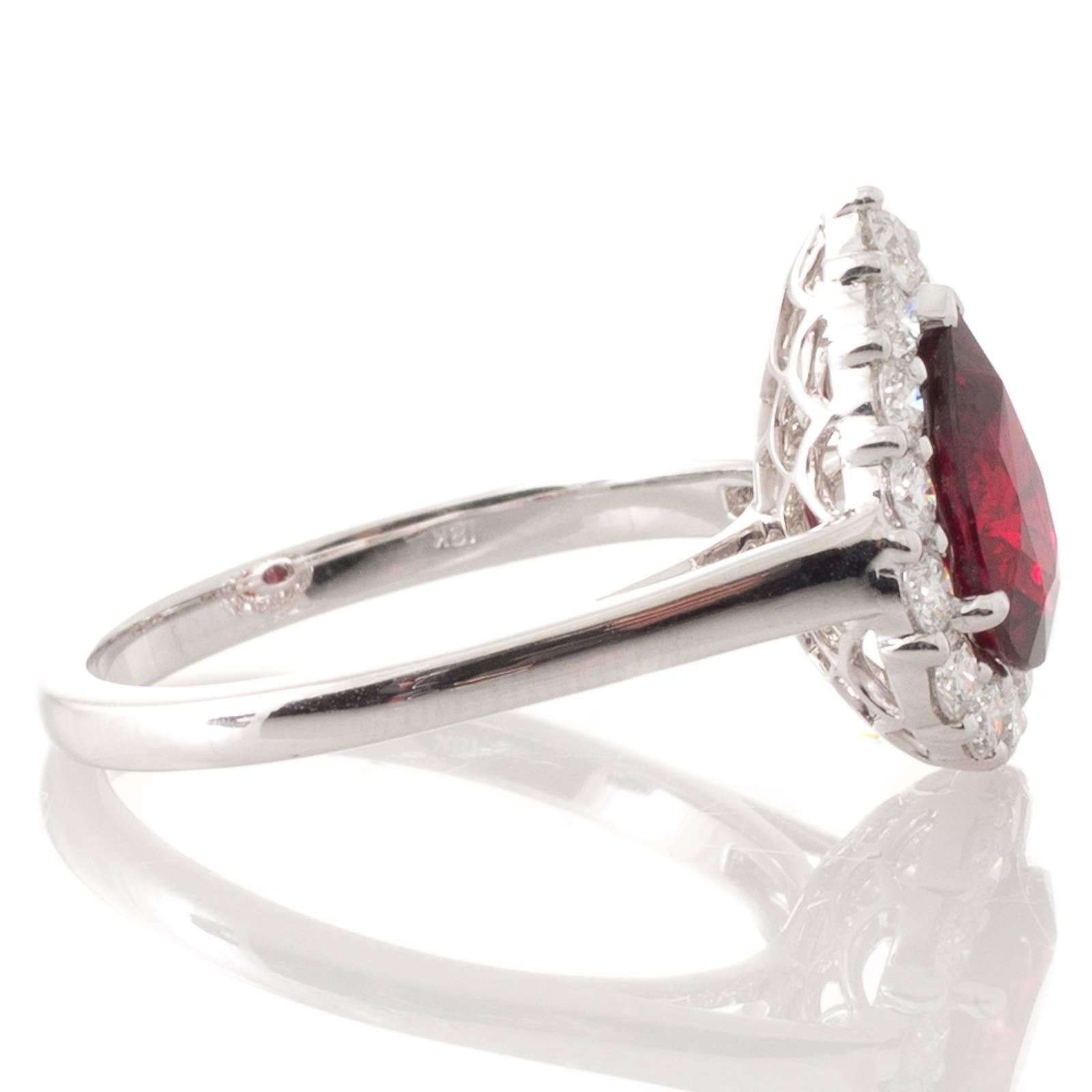 Pear Cut Pear Shape 1.57 Carat Mozambique Ruby and Diamond Cluster Ring
