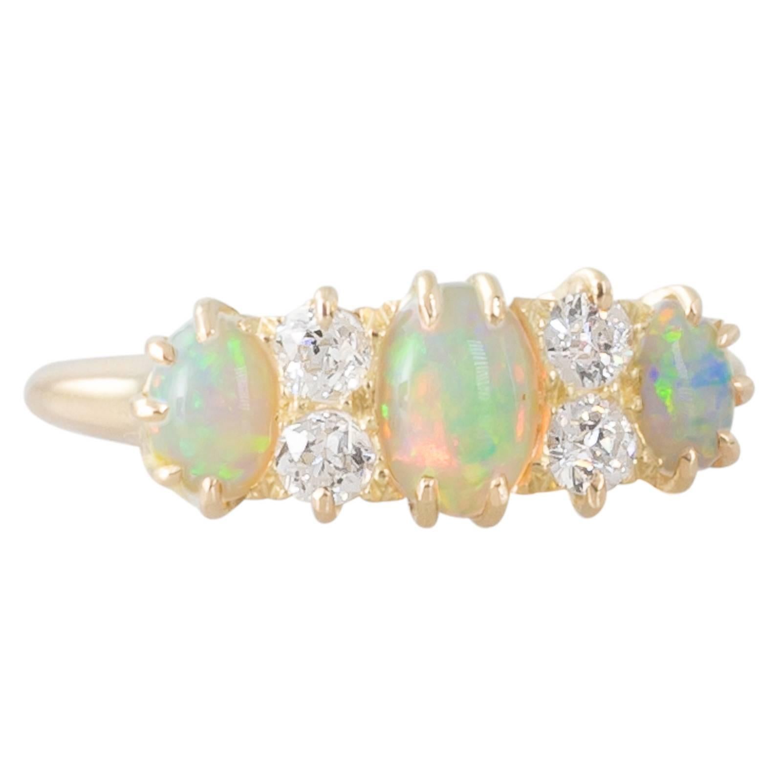 Antique Opal and Diamond Ring For Sale