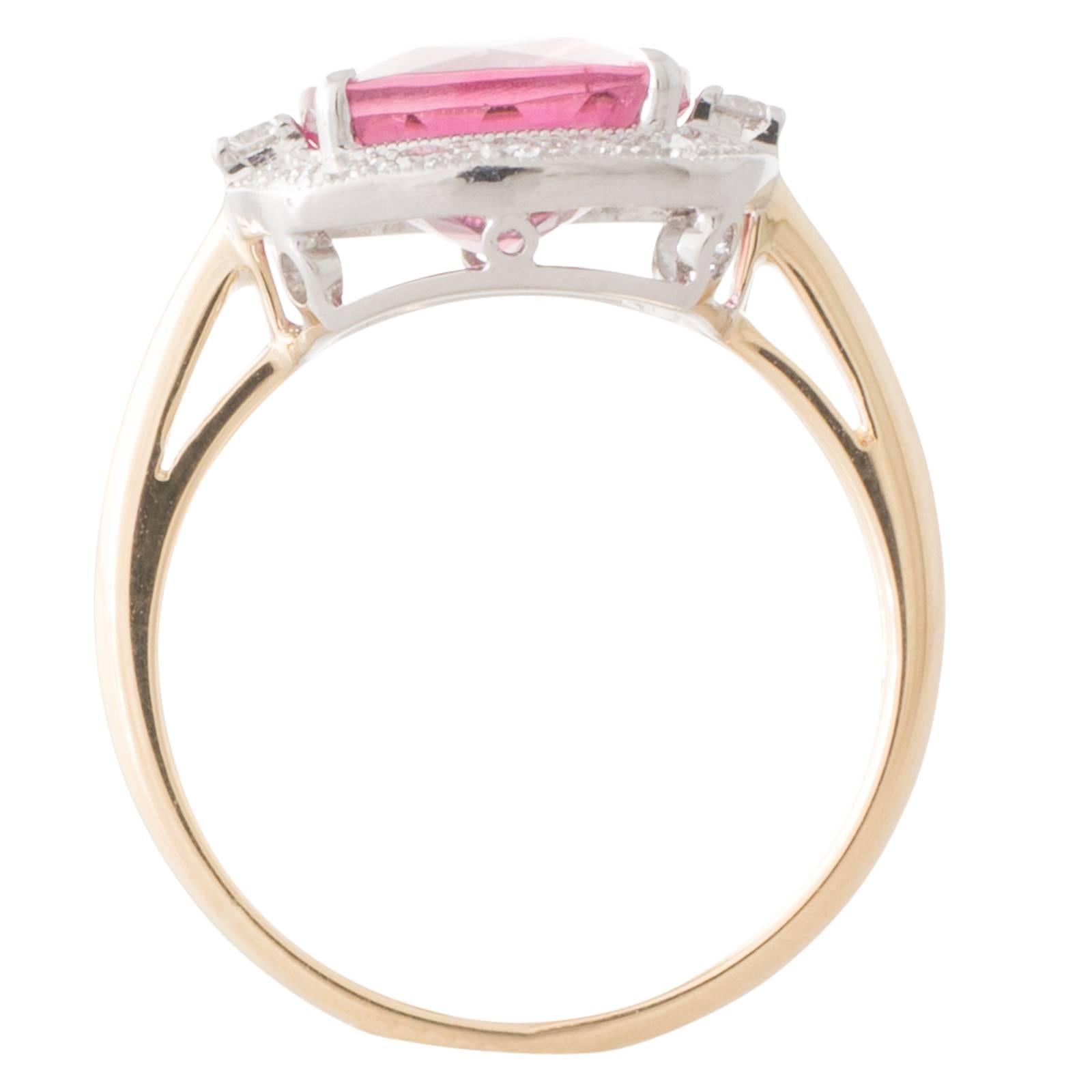Pink Cushion Cut Tourmaline and Diamond Cluster Ring 1