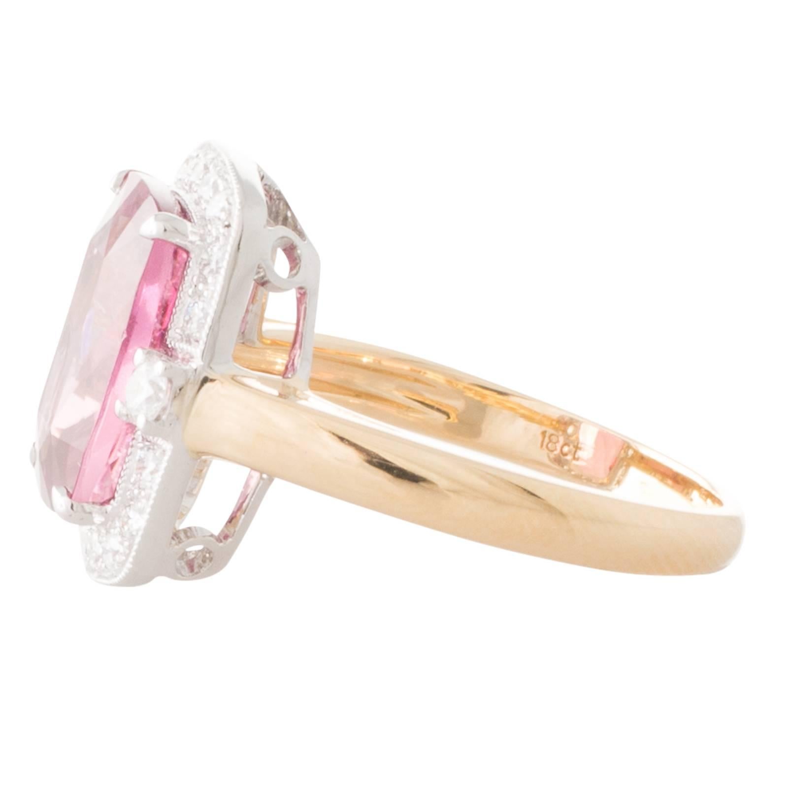 Women's Pink Cushion Cut Tourmaline and Diamond Cluster Ring