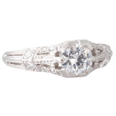 Art Deco Platinum and Diamond D/VS1 Old Cut Solitaire Engagement Ring