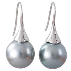 Tahitian South Sea Pearl and White Gold Tulip Fixed Hook Earrings