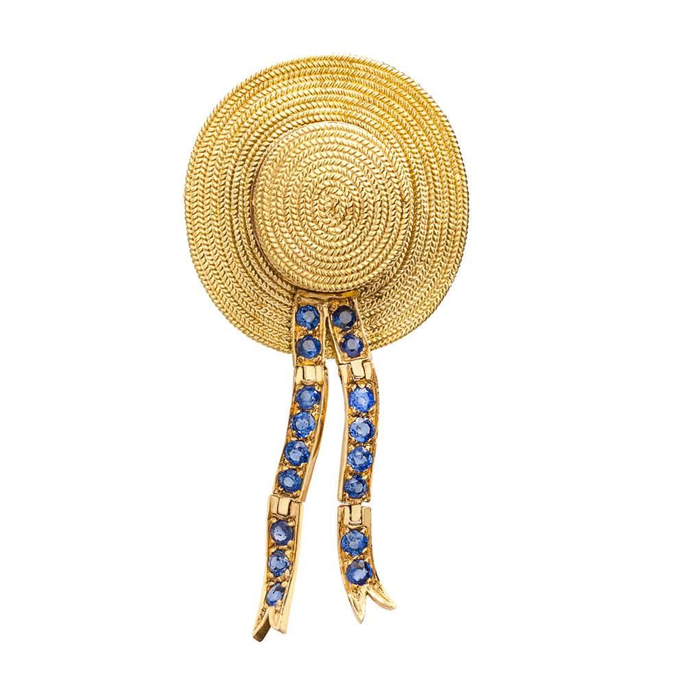 Missiaglia Gold and Sapphire Gondolier Hat Brooch For Sale