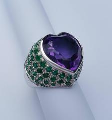 Missiaglia Heart Amethyst and Emerald Ring