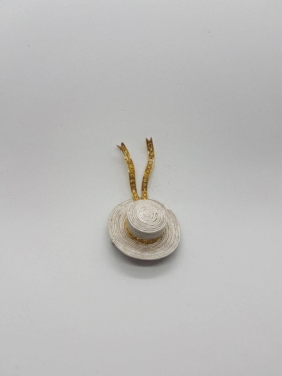 White and Yellow Gold Venetian Gondolier Hat Broach and Pendant with Diamonds In New Condition For Sale In Venice, IT