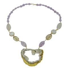 Amethyst Smokey Quartz Clear Quartz Rose Quartz Druzy Agate Gold Necklace 10