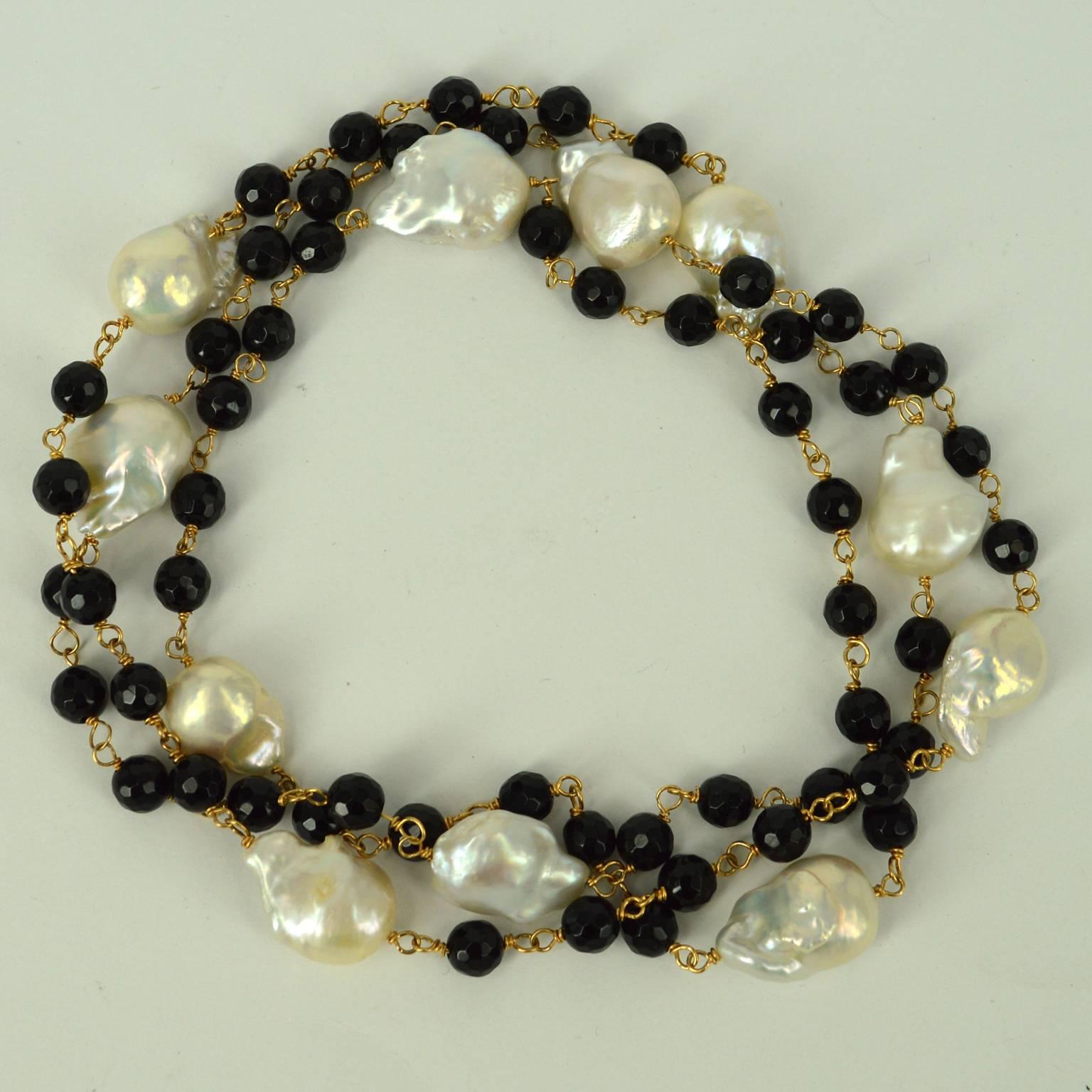 Women's Onyx Keshi Pearl Gold Linked Bead Necklace
