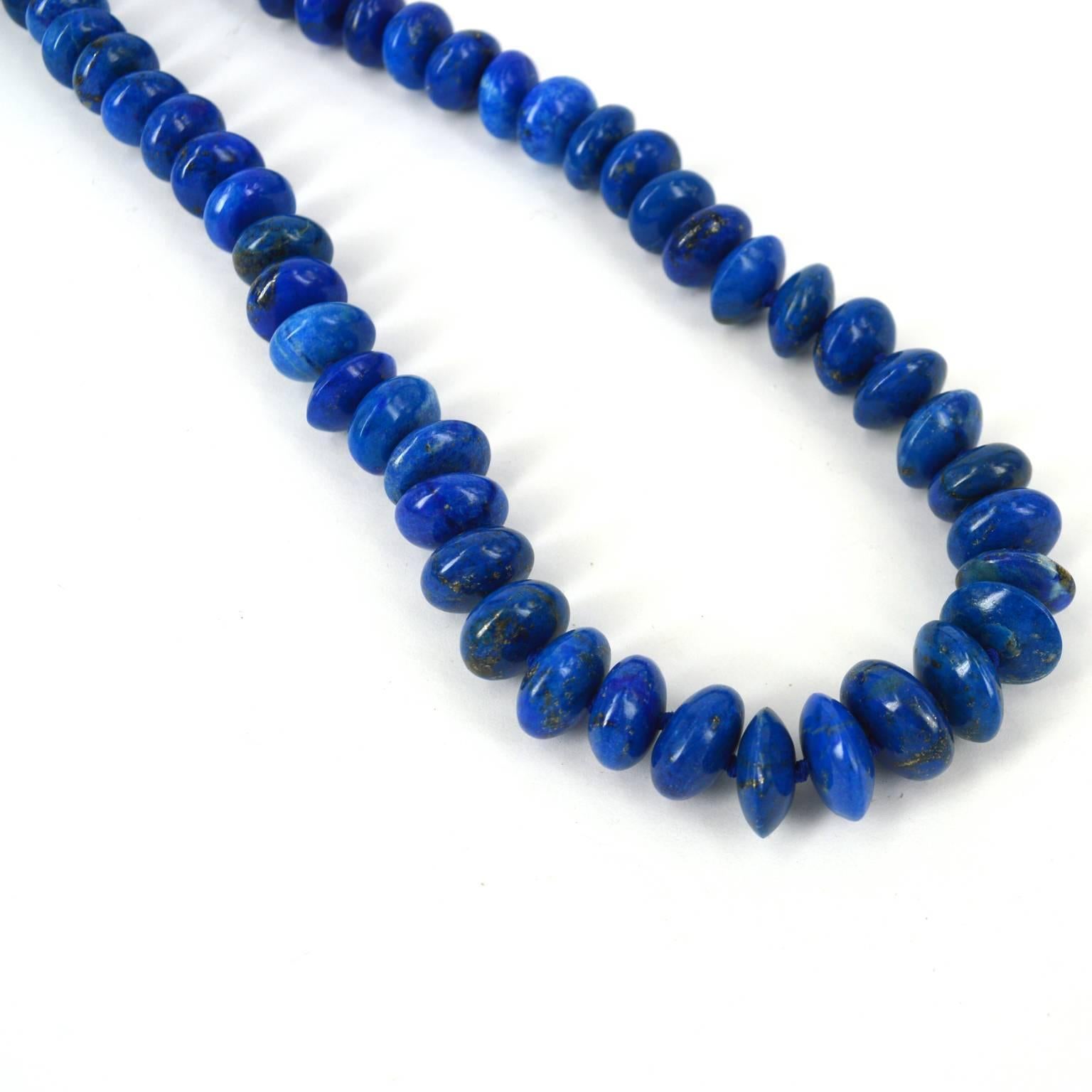 Lapis Lazuli Graduating Roundel Bead Gold Necklace In New Condition In Sydney, AU