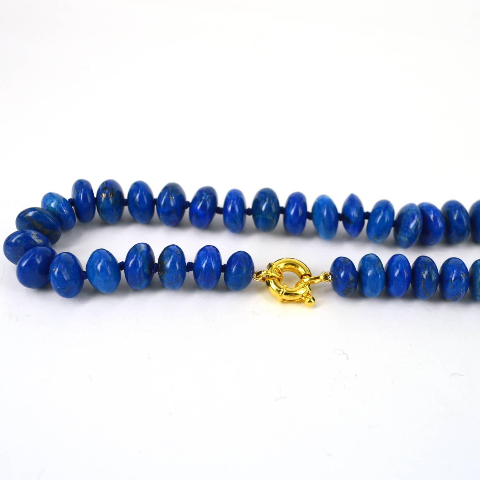 Modern Lapis Lazuli Graduating Roundel Bead Gold Necklace