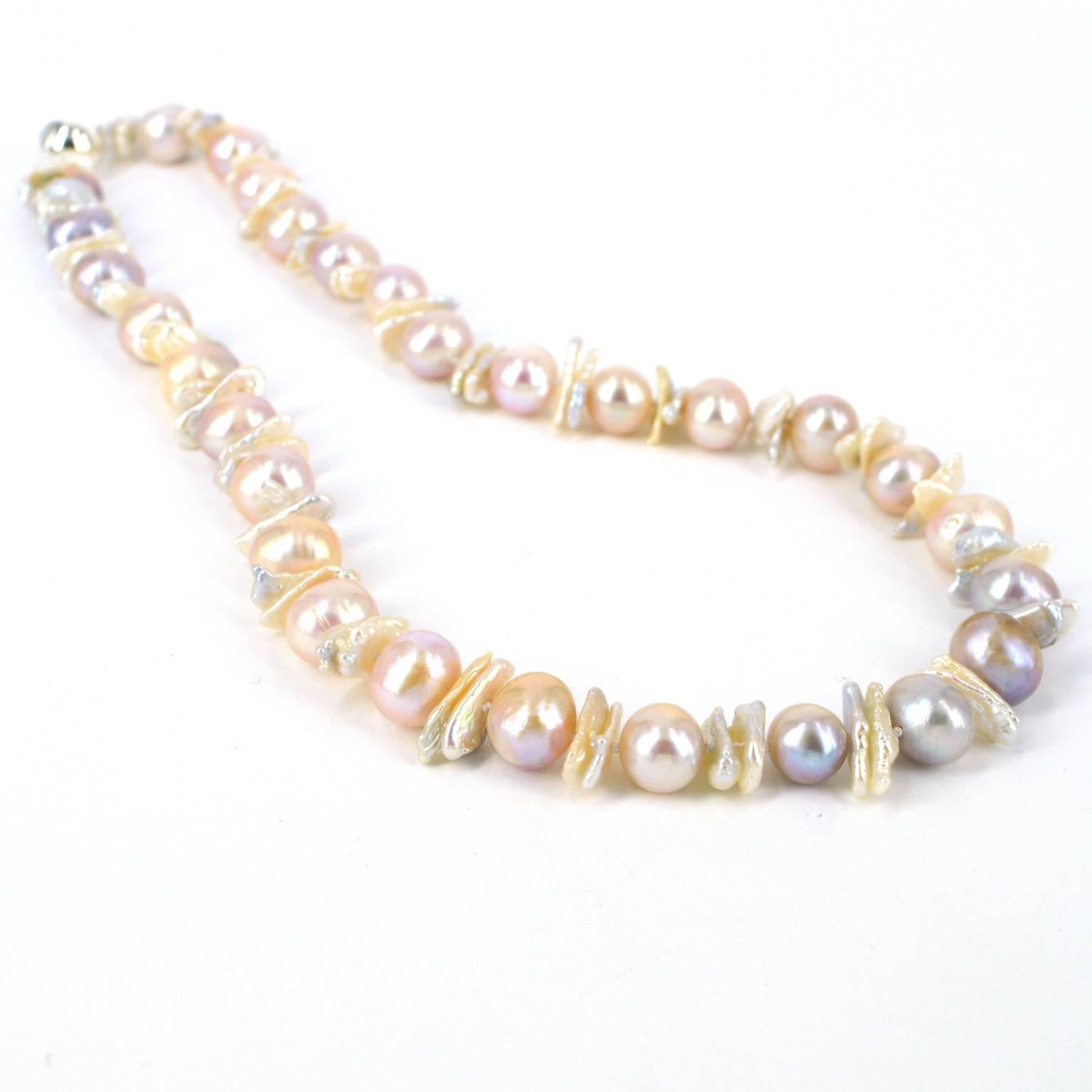 Contemporary Decadent Jewels Natural Pink Mauve Round & Biwa Pearl Silver Necklace