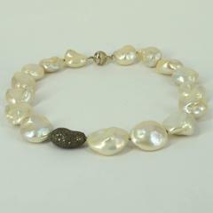 Decadent Jewels large Baroque Pearl Sterling Silver Diamond Necklace