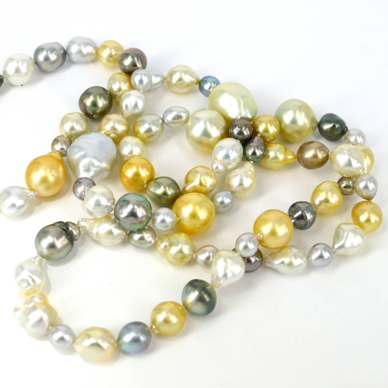 Women's Baroque South Sea and Tahitian Pearl Long Necklace
