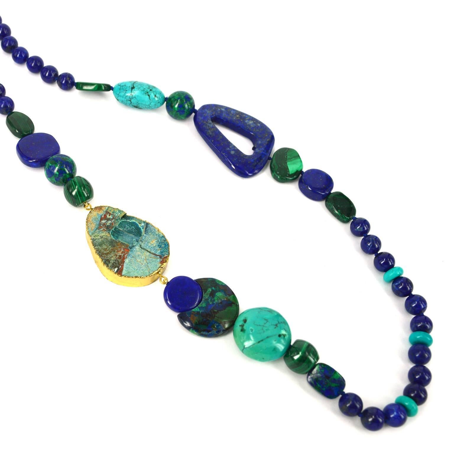 Contemporary Lapis Malachite Turquoise Jasper Azurite Long Necklace