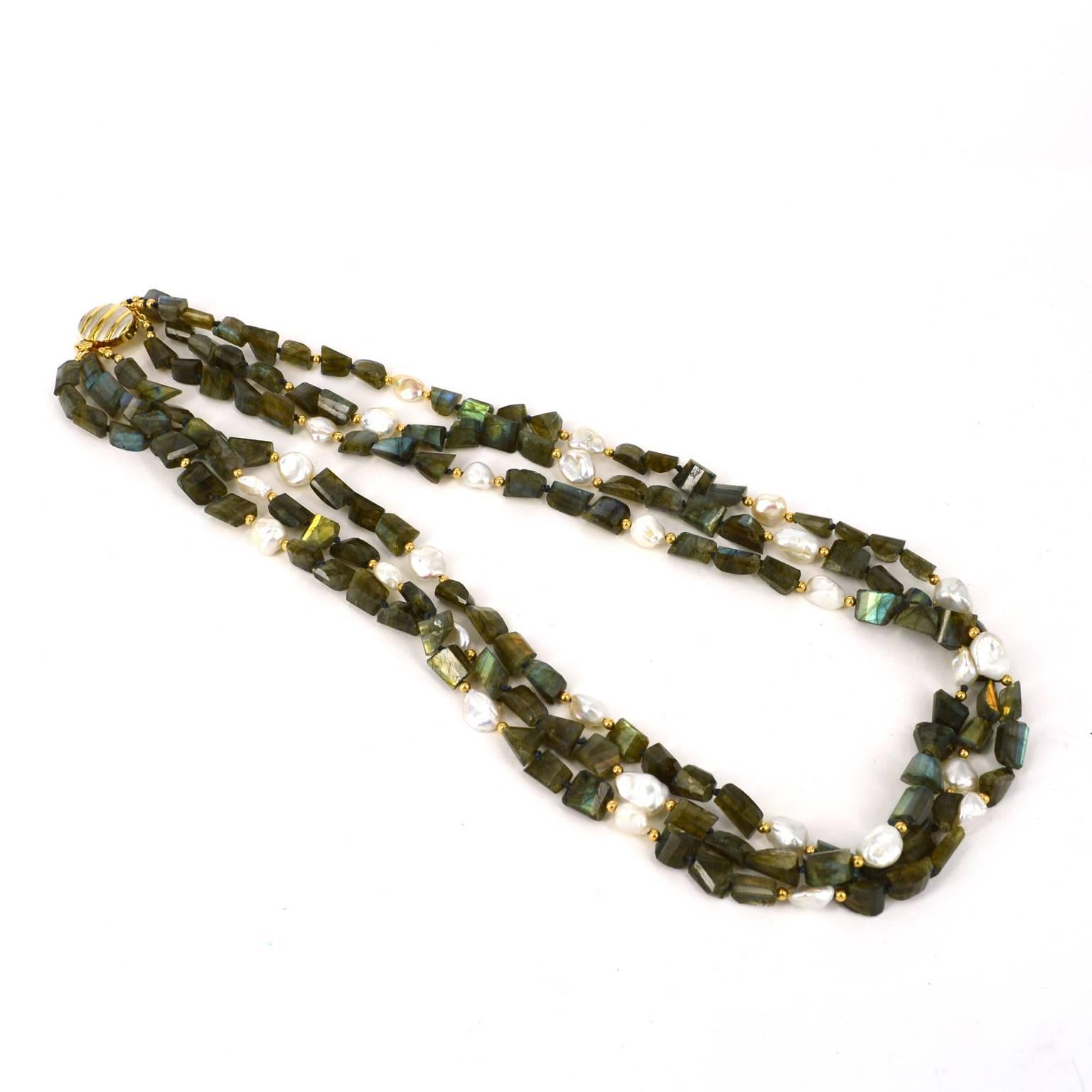 Labradorite Freshwater Keshi Pearl Necklace In New Condition In Sydney, AU