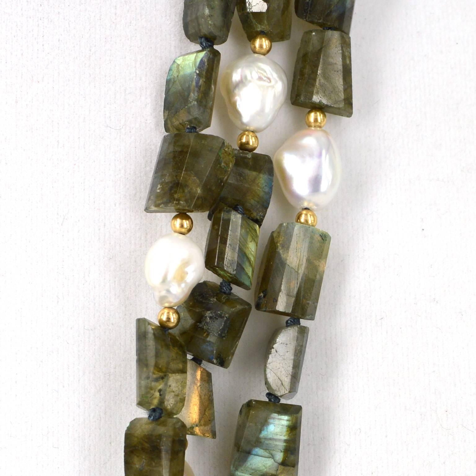 Women's Labradorite Freshwater Keshi Pearl Necklace