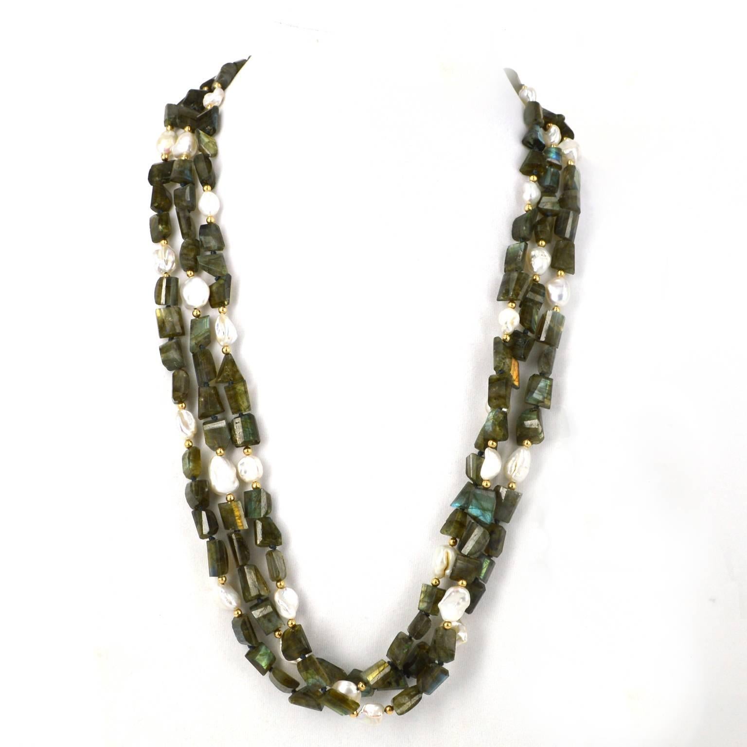 Modern Labradorite Freshwater Keshi Pearl Necklace