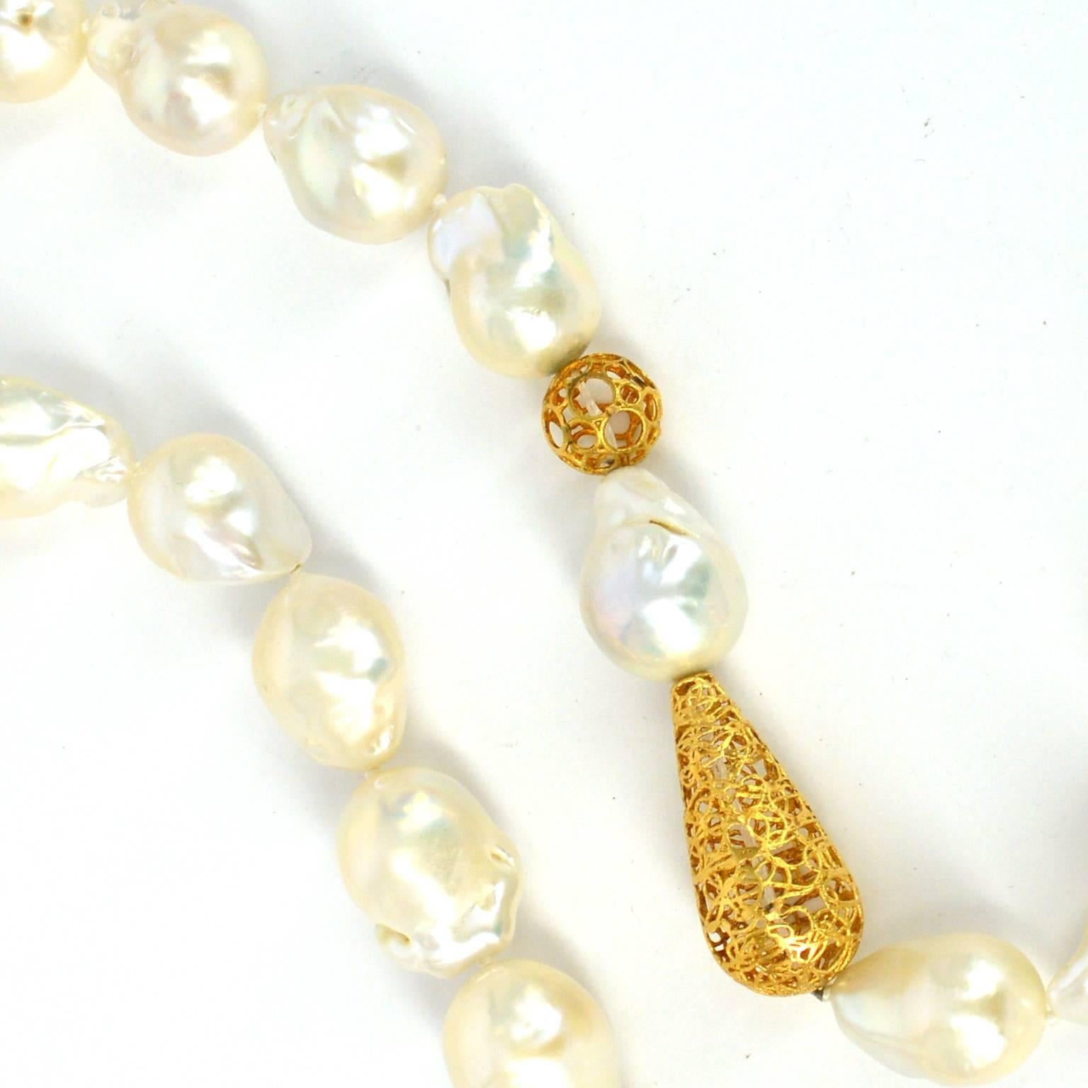 Decadent Jewels Large Baroque Pearl Long 18k Gold Necklace In New Condition In Sydney, AU
