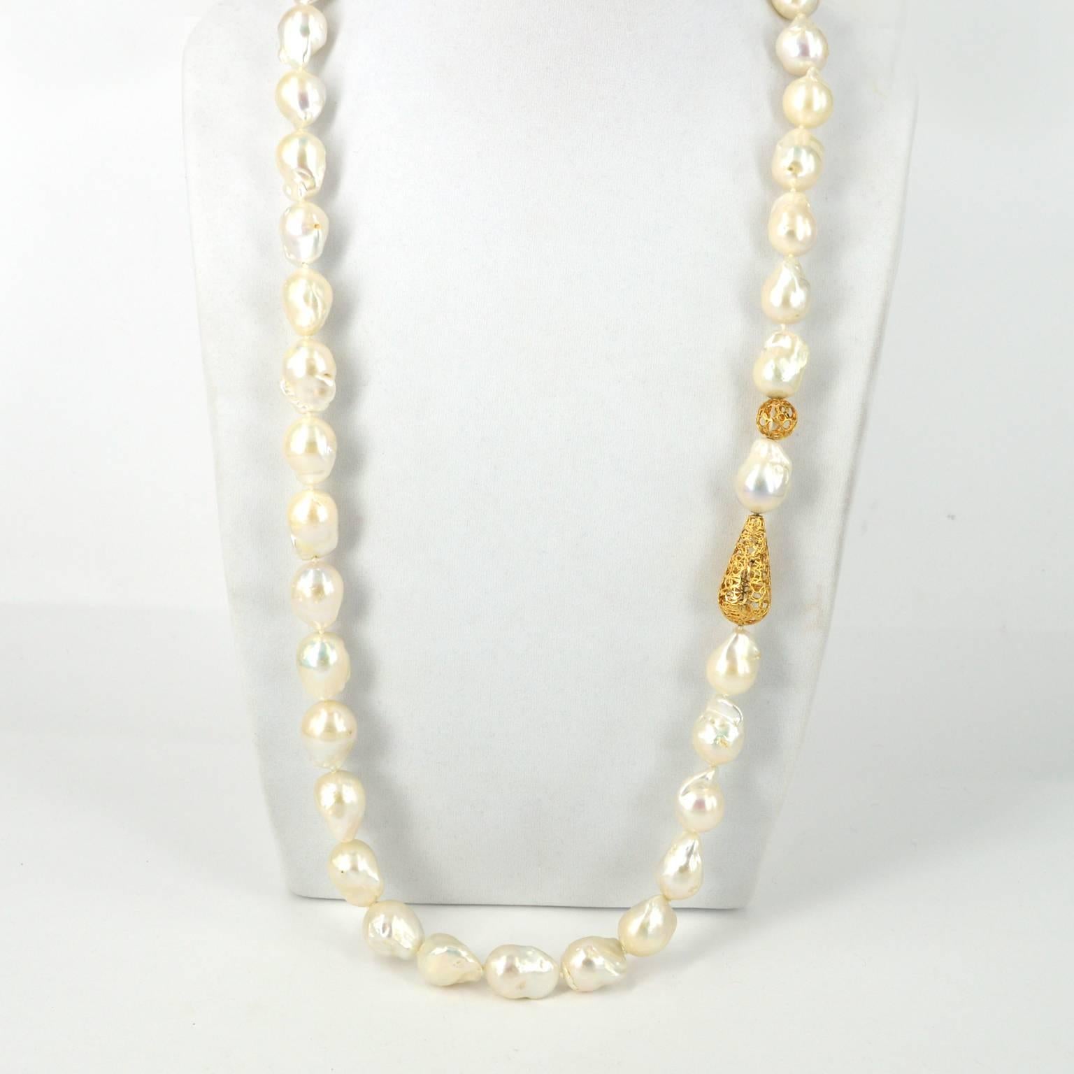 Women's Decadent Jewels Large Baroque Pearl Long 18k Gold Necklace