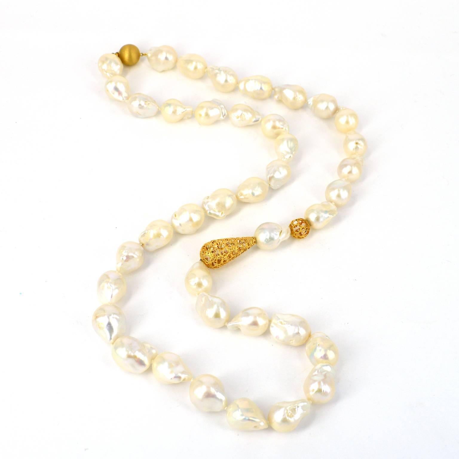 Decadent Jewels Large Baroque Pearl Long 18k Gold Necklace 1