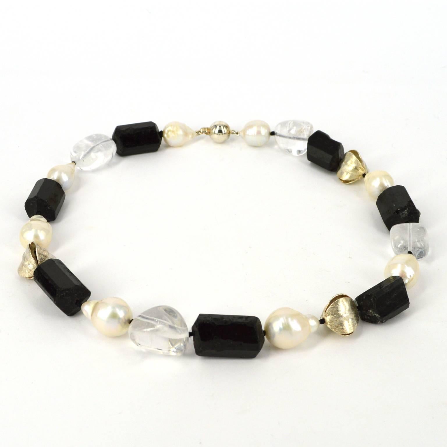 black tourmaline and clear quartz necklace