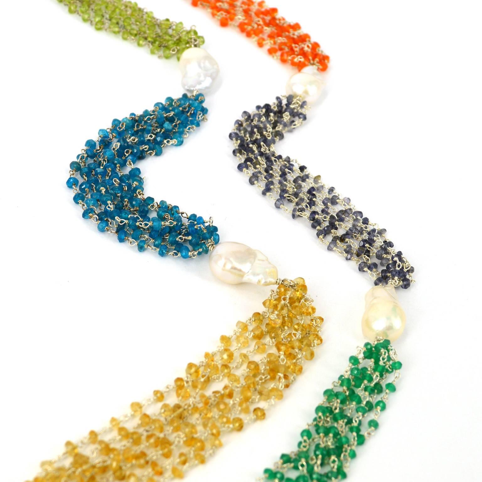Modern Gemstone Chain Freshwater Keshi Pearl Necklace