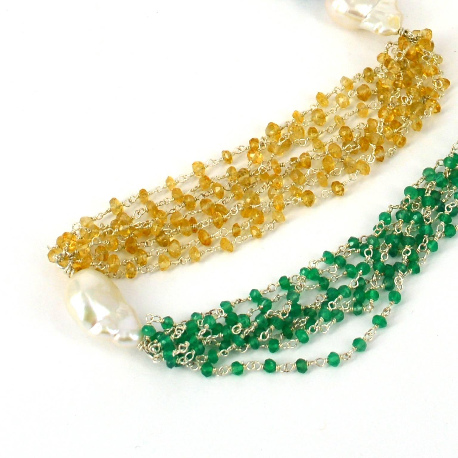 Women's Gemstone Chain Freshwater Keshi Pearl Necklace