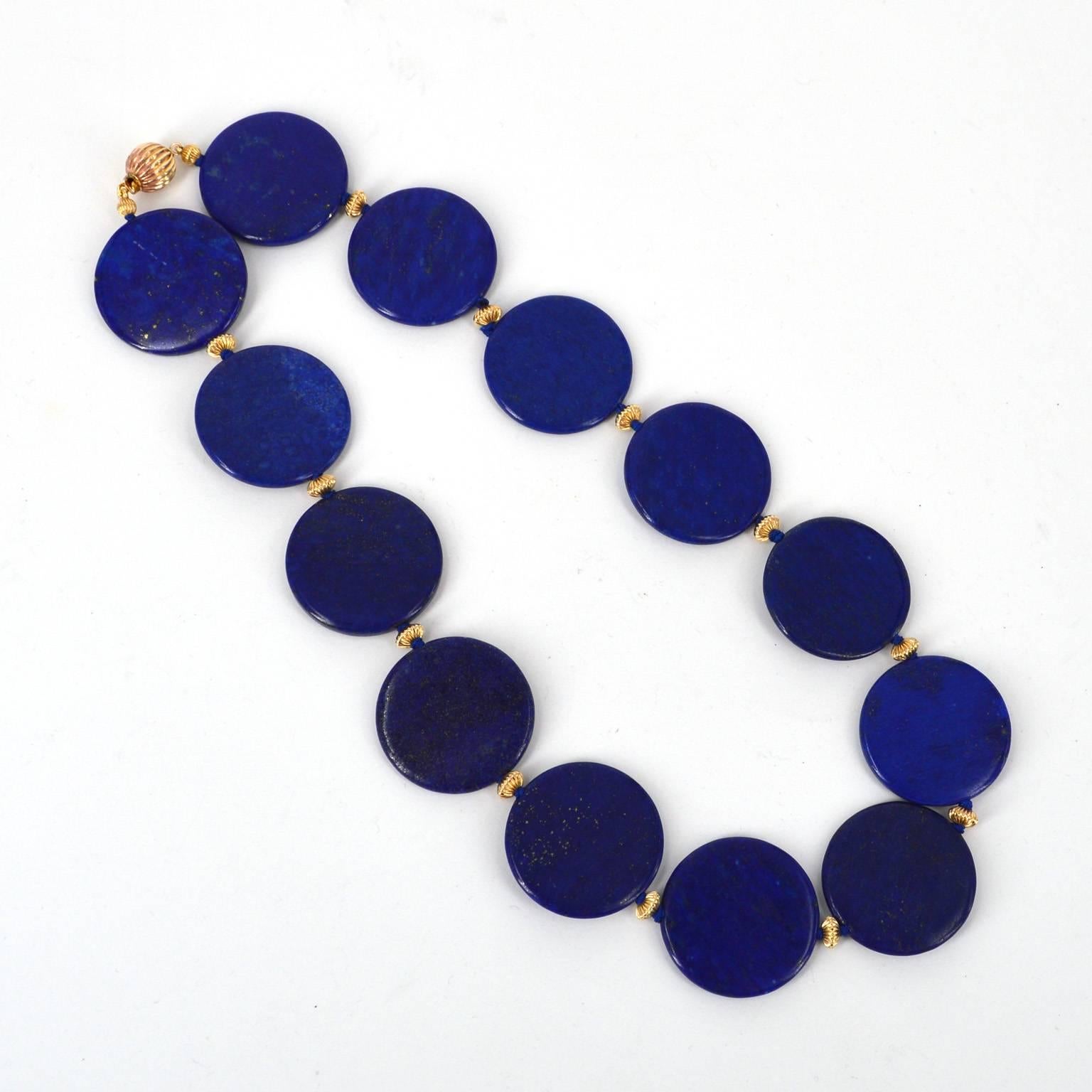 Women's Natural Lapis Lazuli Disk Necklace