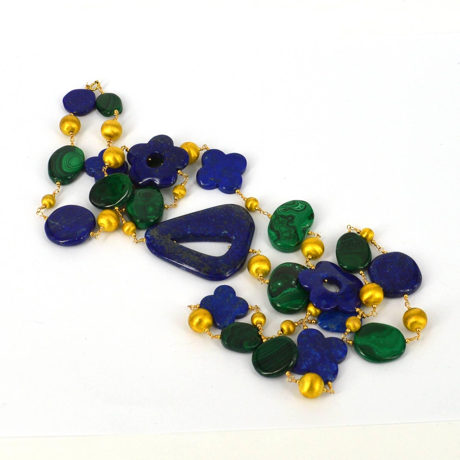 Lapis Lazuli Malachite Gold Necklace 1