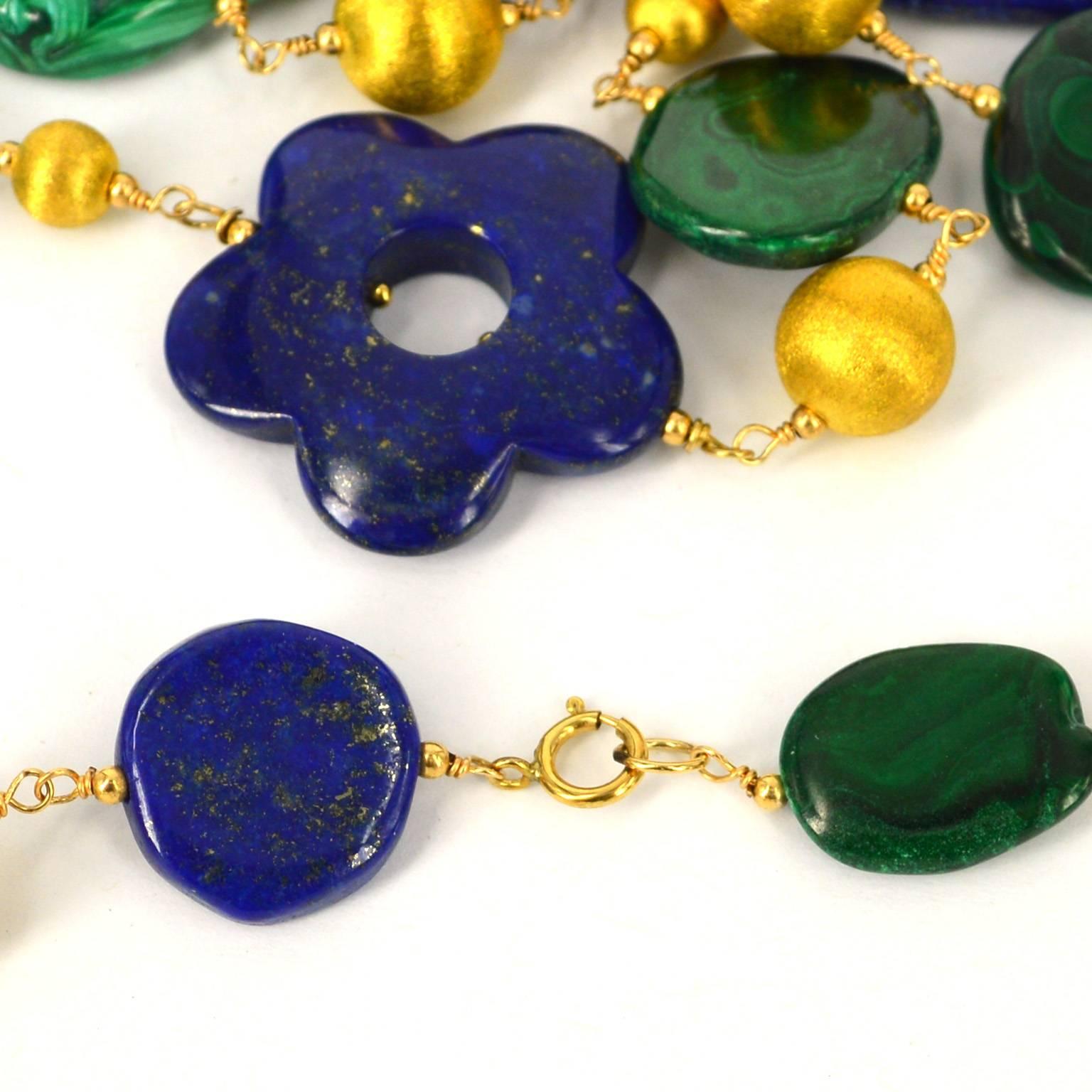 Lapis Lazuli Malachite Gold Necklace In New Condition In Sydney, AU