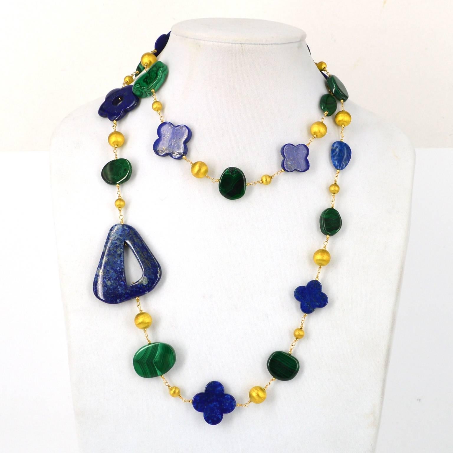 Modern Lapis Lazuli Malachite Gold Necklace