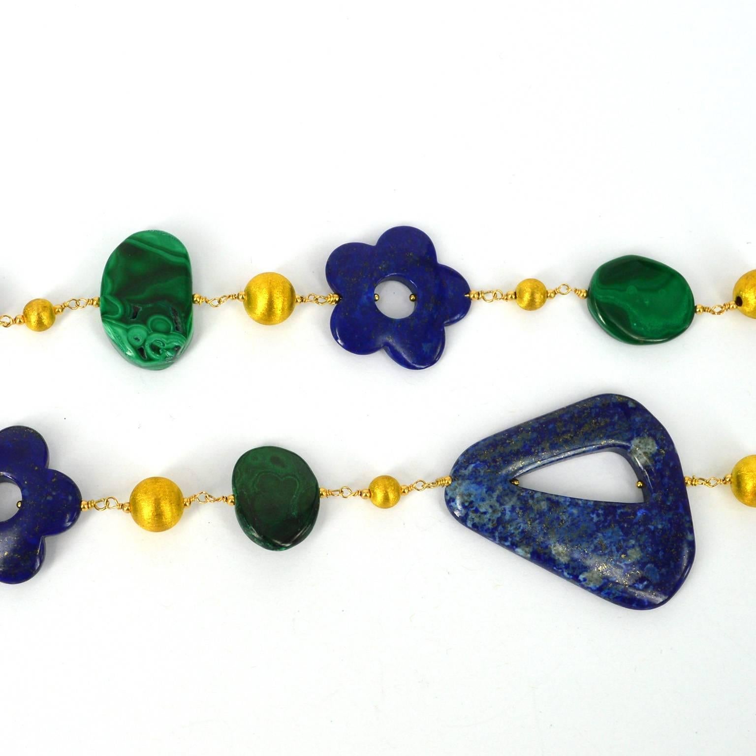 Women's Lapis Lazuli Malachite Gold Necklace