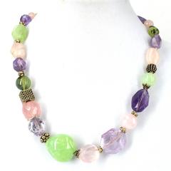 Amethyst Rose Quartz Prehnite Silver Necklace