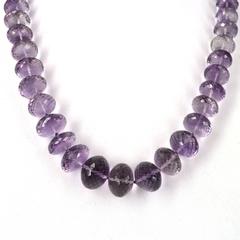 Large Faceted Pink Amethyst Faceted Roundel Gold Necklace